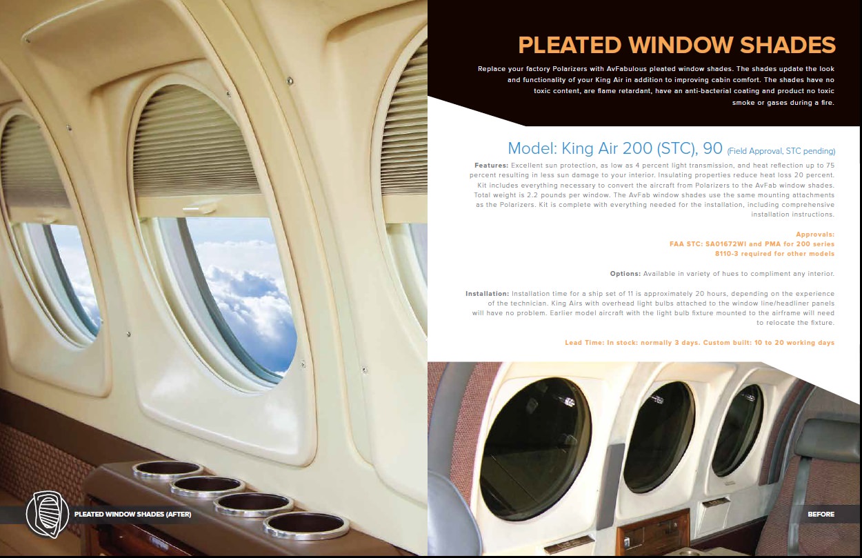 King Air Regal Pleated Window Shades Aviation Fabricators